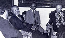 L-R Kissinger,  Suharto, unknown, Ford, Dec 6, 1975